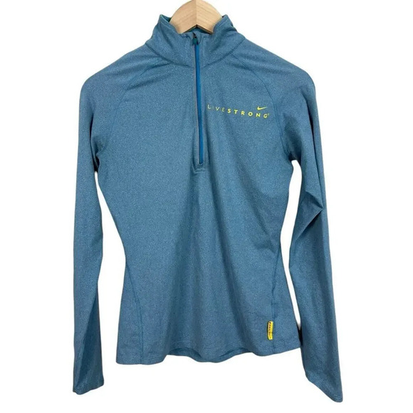 Nike Livestrong Dri Fit Blue Long Sleeve ¼ Zip Up Women’s - Picture 1 of 6